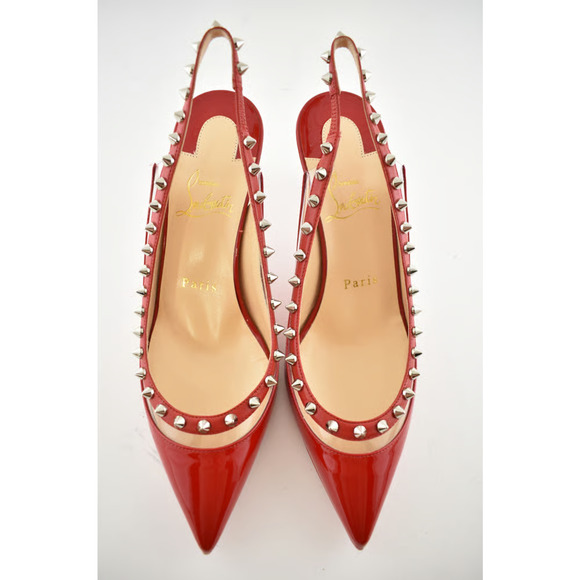 Christian Louboutin Brigadine 70 Red Patent PVC Slingback Spike Heel Pump 37 - Picture 4 of 8